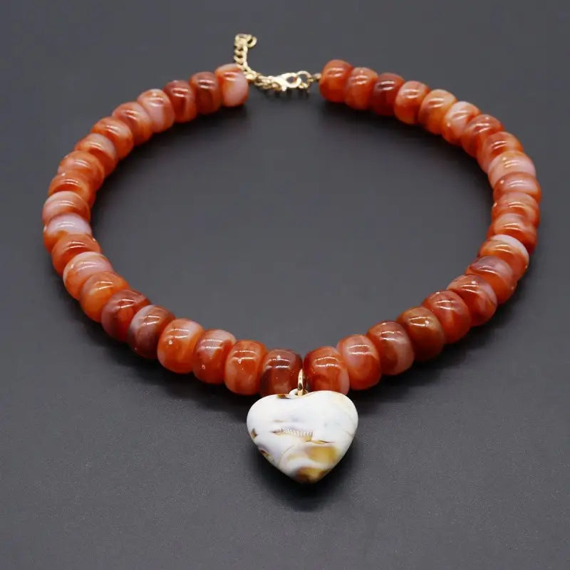 Brown Heart Pendant Resin Beaded Necklaces