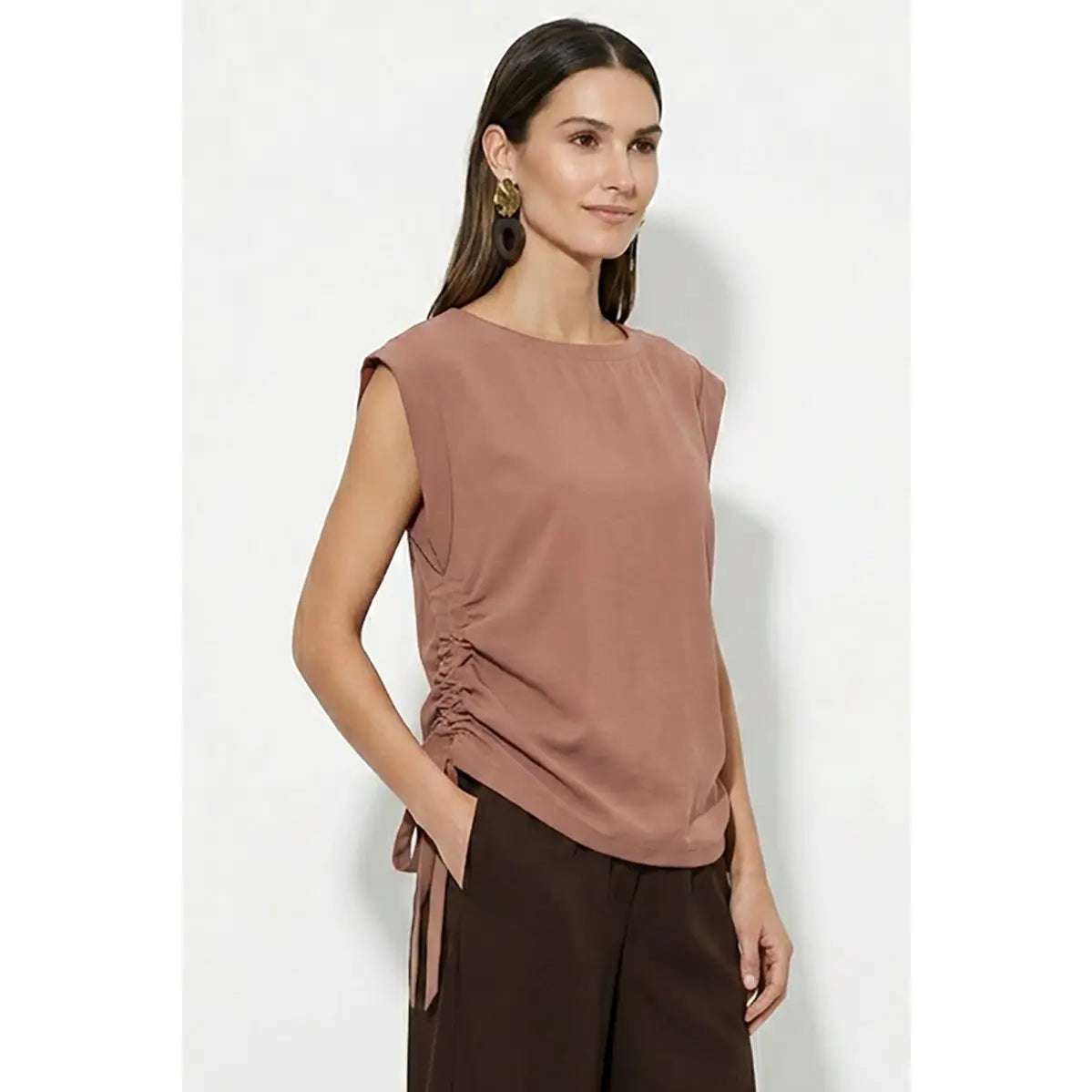 Clay Ruched Side Short Sleeve Top
