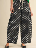 Black Polka Dot Pleated Barrel Pants