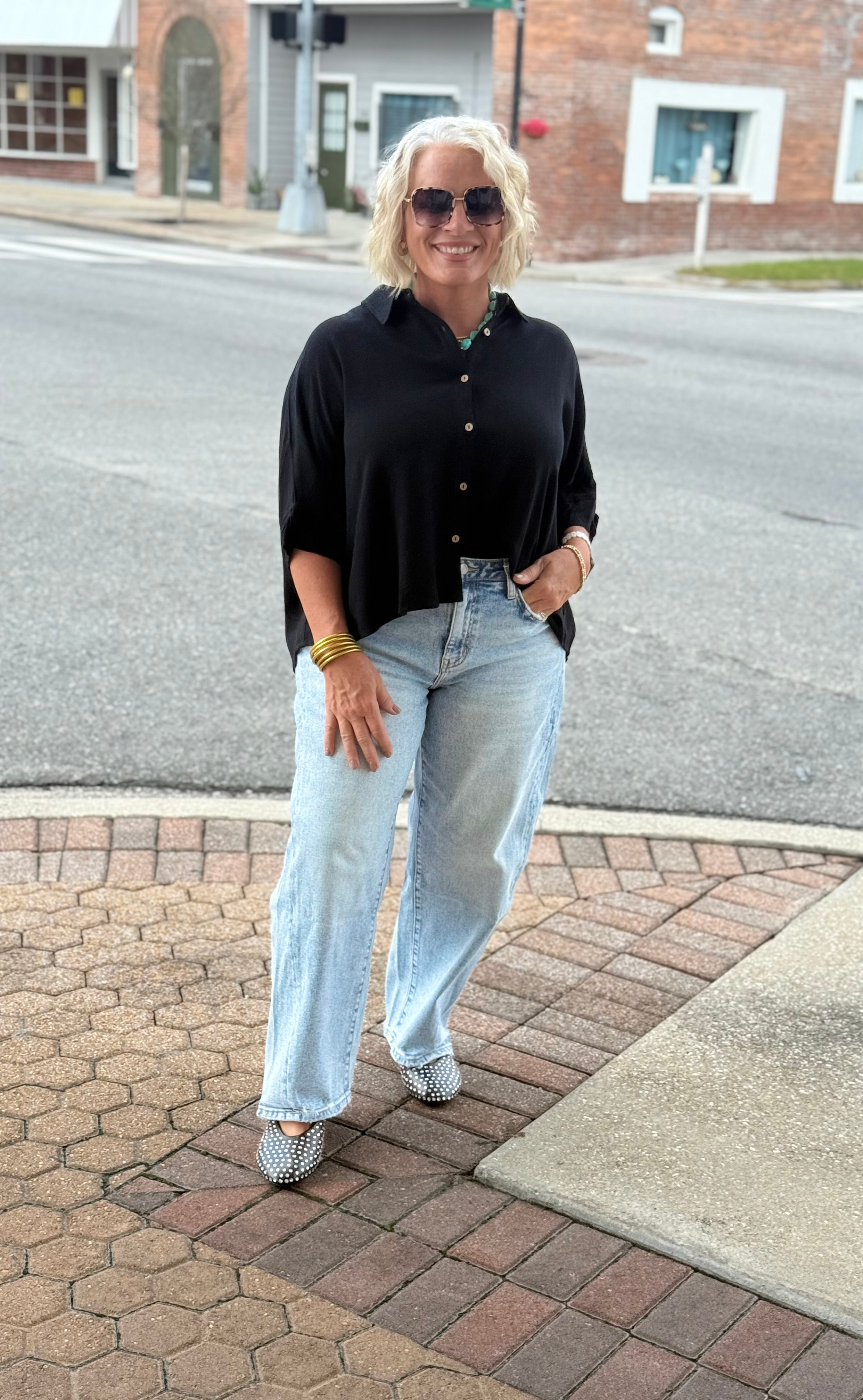 Black Oversized Button Down Collared Shirt