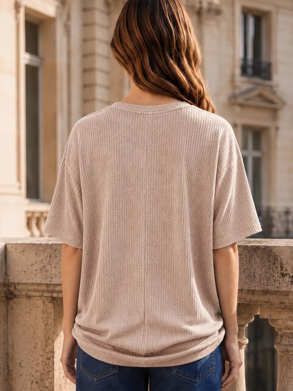 Taupe Ribbed Oversized Ruched Top