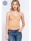 Nude V-Neck with Lace Detail Rib Seamless Cami Top