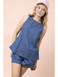 INDIGO Washed Denim Swing Top & Shorts Set