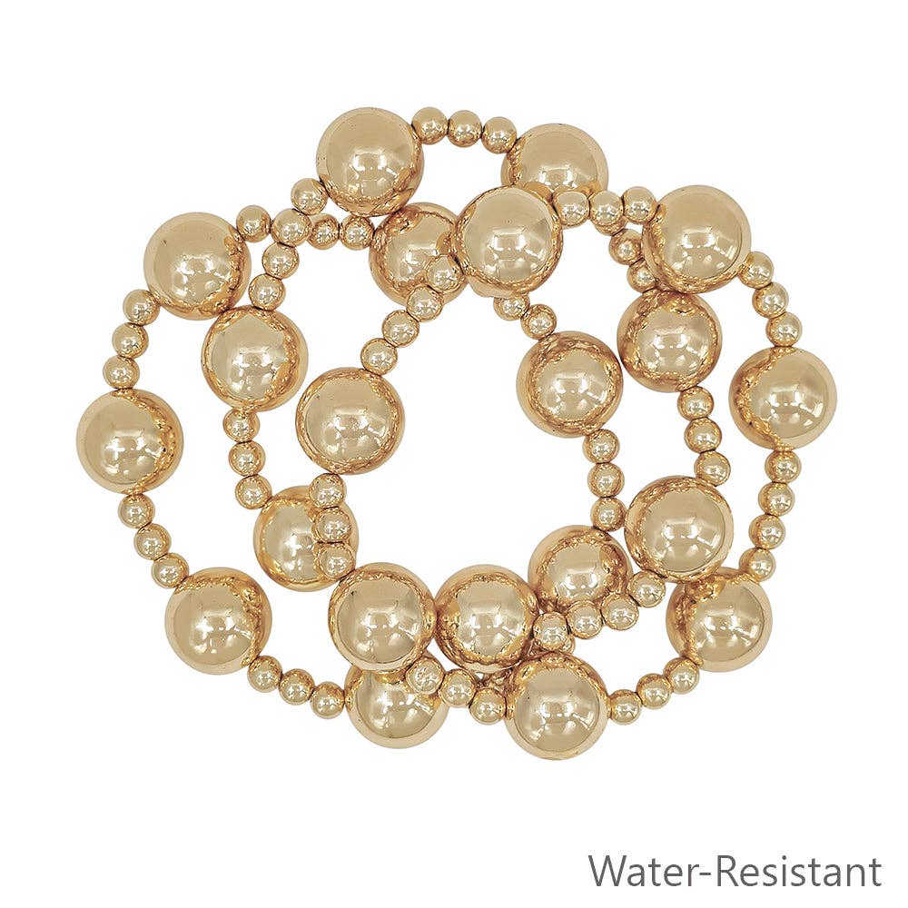 Set of 3 14MM Ball and 5MM Beaded Stretch Bracelets
