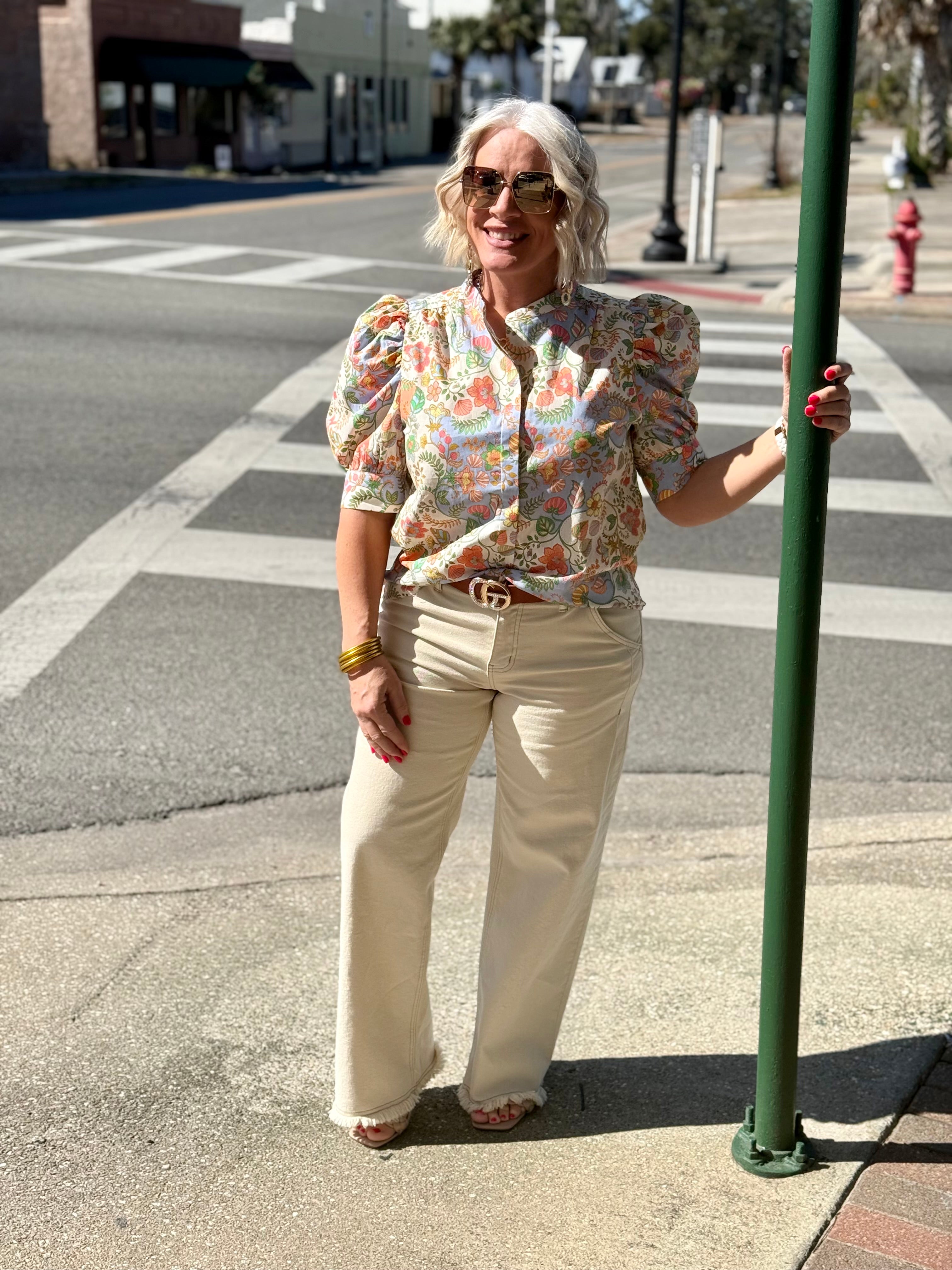 Cream and Yellow floral Drape Sleeve Top
