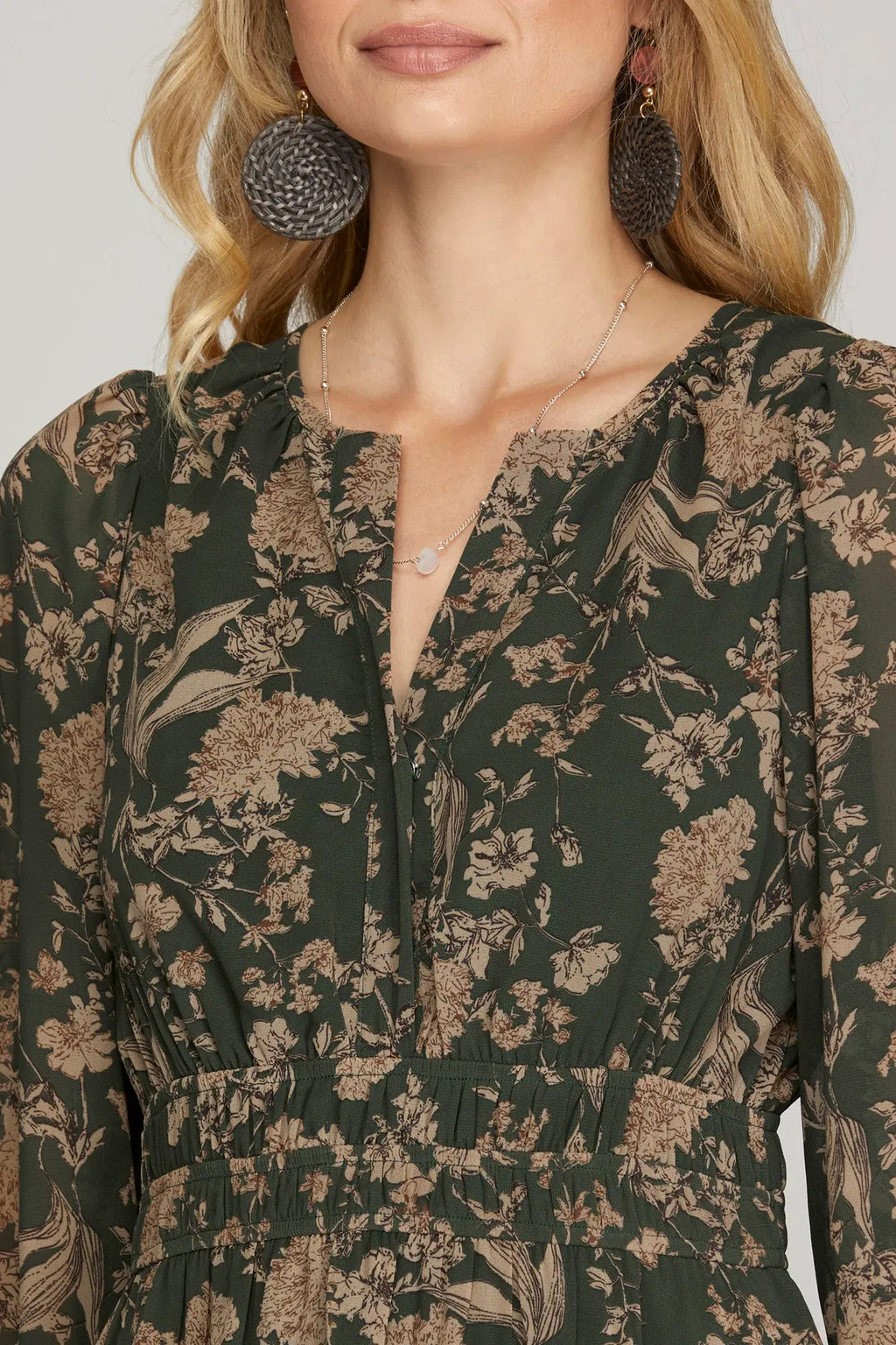 HUNTER GREEN PRINTED TIERED DRESS