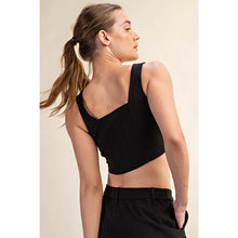 Load image into Gallery viewer, Cotton Stretch Twill Square Neck Crop Top in Black

