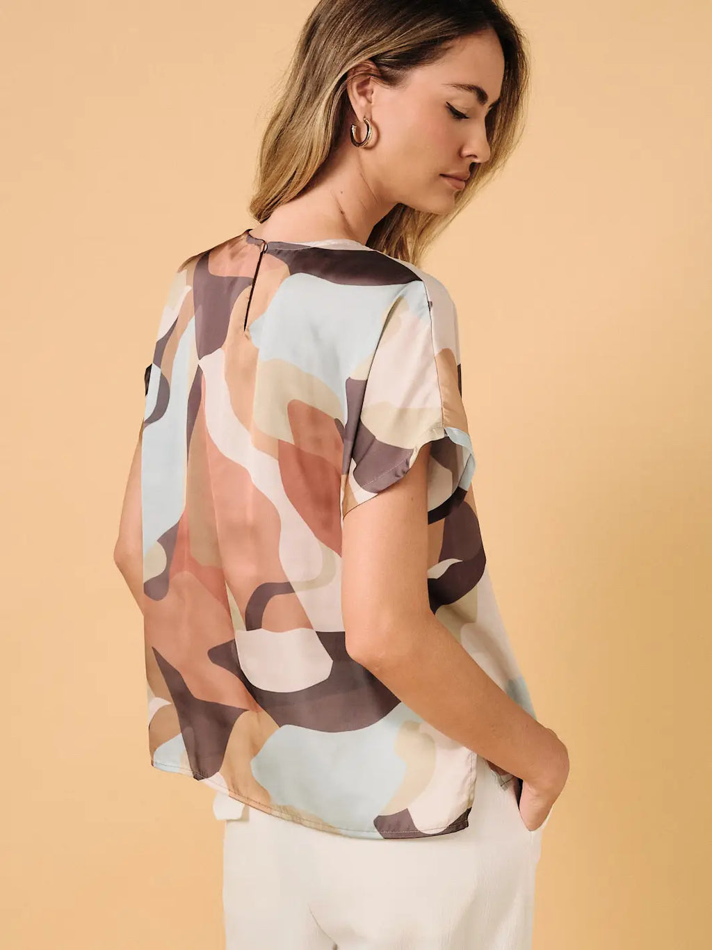 Multi Abstract Round Neck Short Sleeve Top