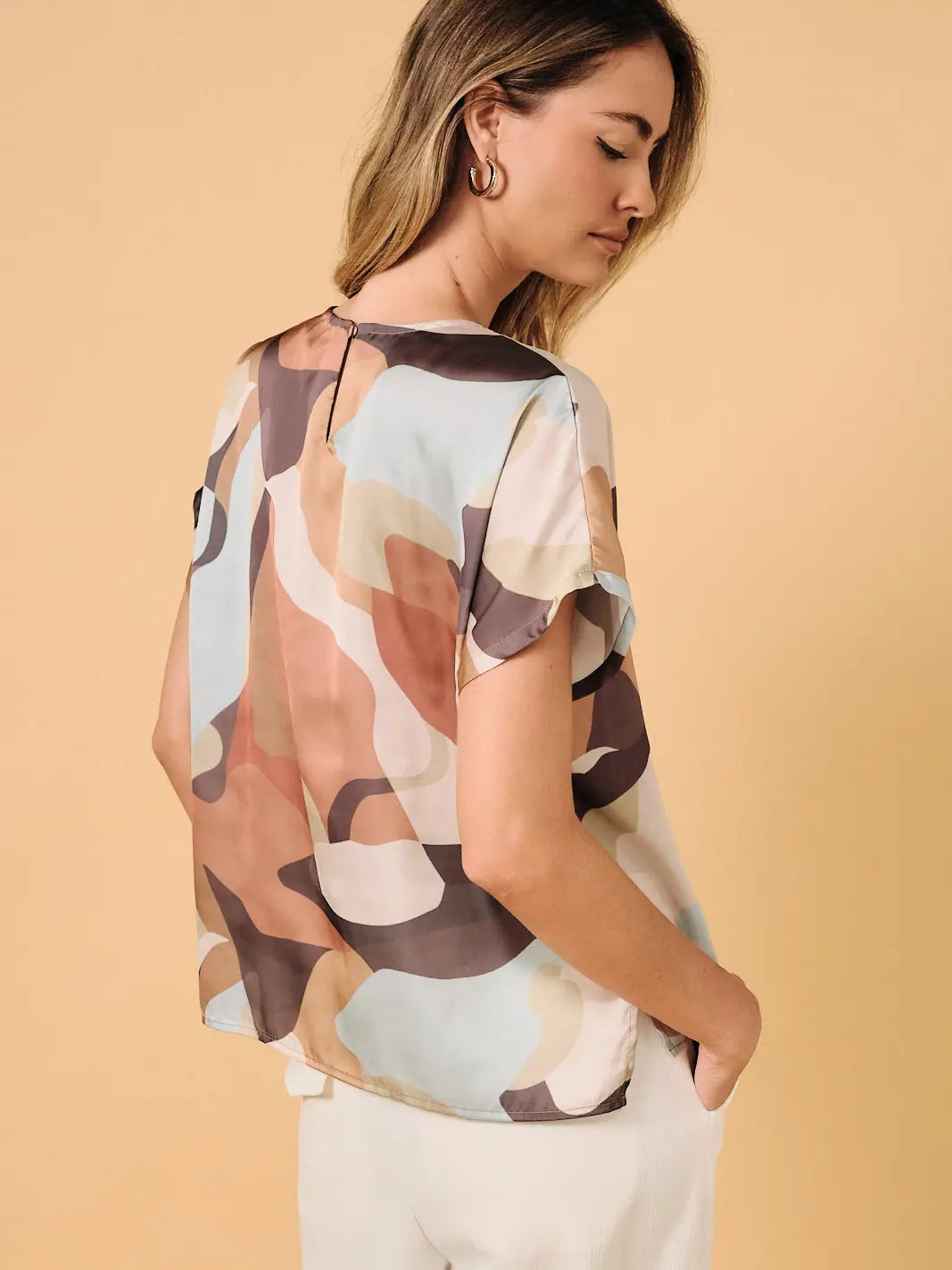 Multi Abstract Round Neck Short Sleeve Top