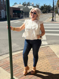 Off White Eyelet Button Down Peplum Top