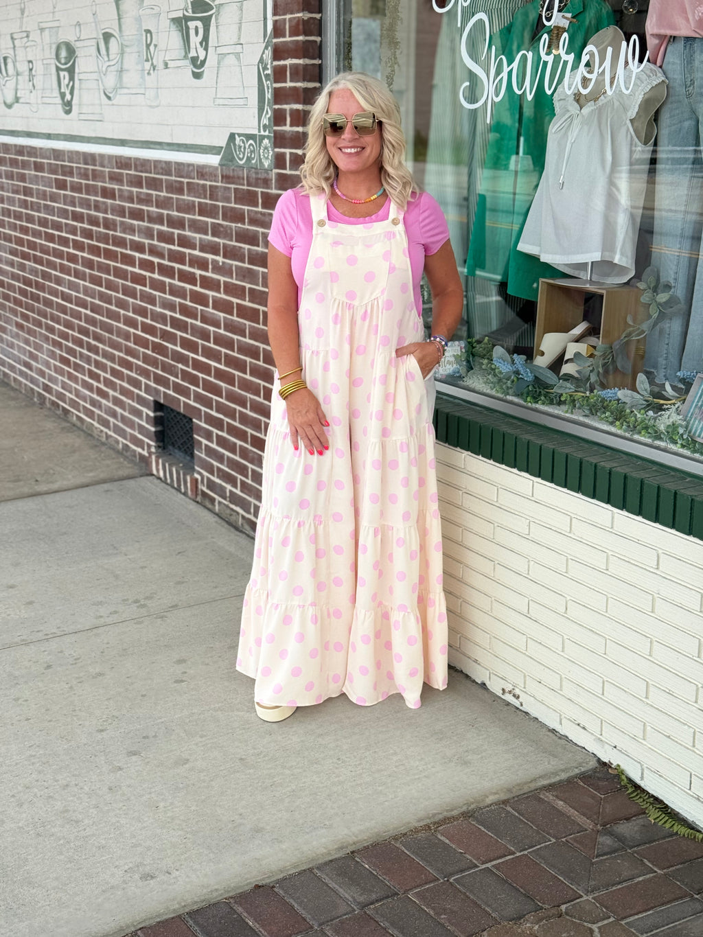 Pink Polka Dot Sling Maxi Jumpsuit
