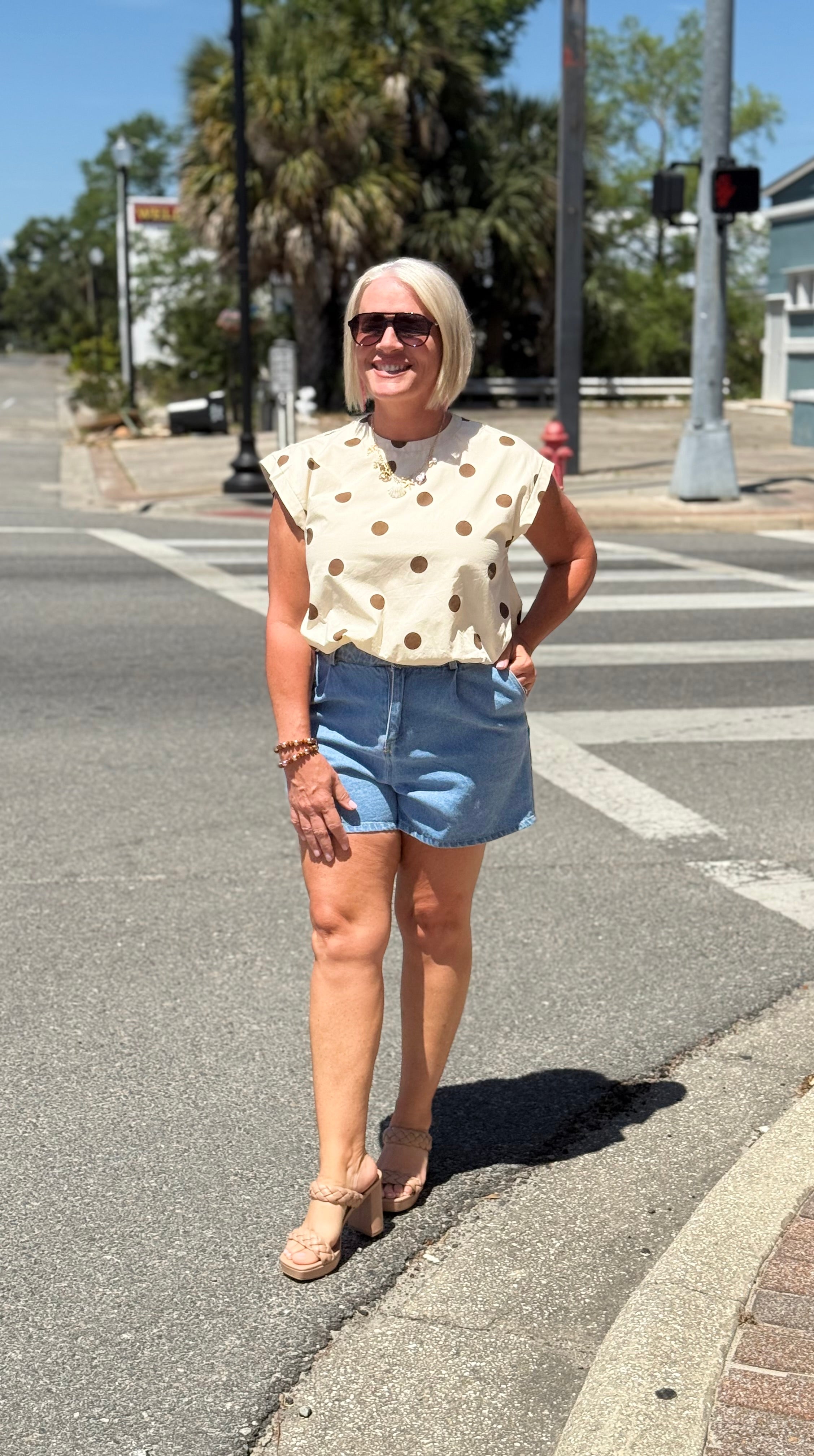 Brown Polka Dot Bubble Crop Top