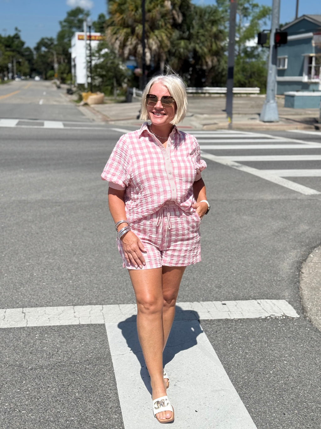 Pink Checkered Shirt Top & Shorts Set