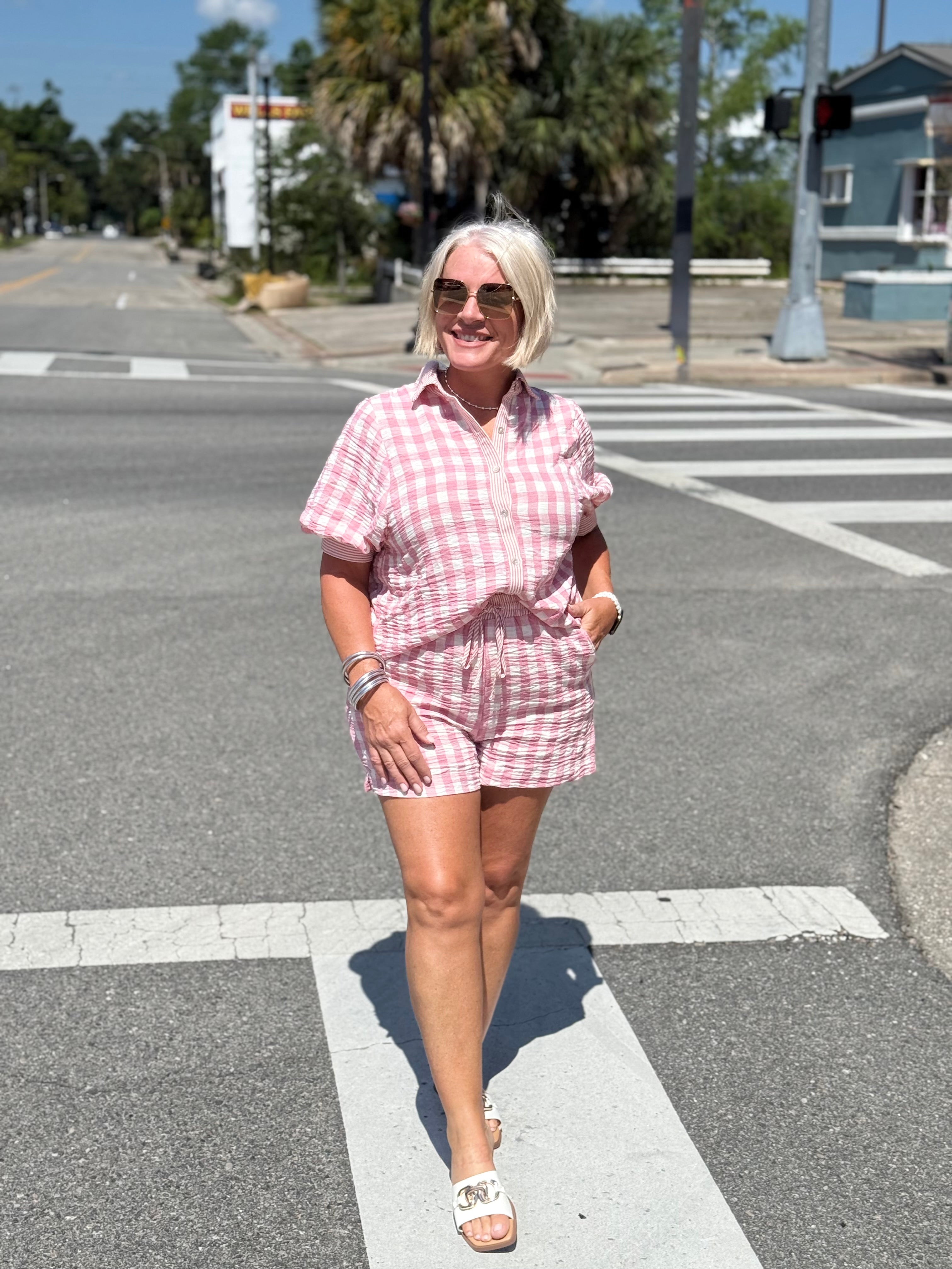 Pink Checkered Shirt Top & Shorts Set