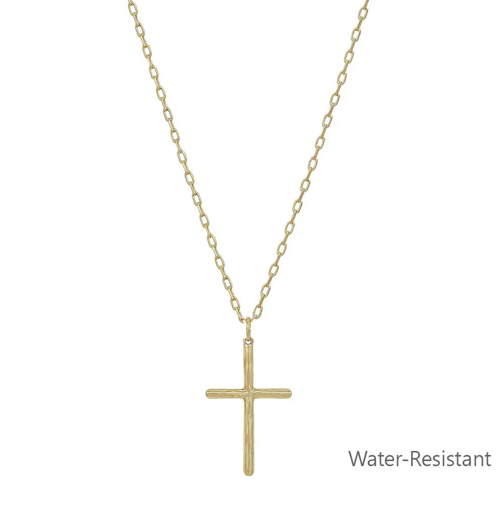 Water Resistant Thin Gold Cross 16"-18" Necklace