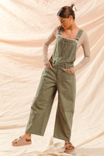 Load image into Gallery viewer, Slouchy Washed Twill Barrel Denim Overalls in vintage olive
