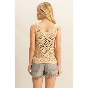 Open Stitch Scoop Neck Sleeveless Top