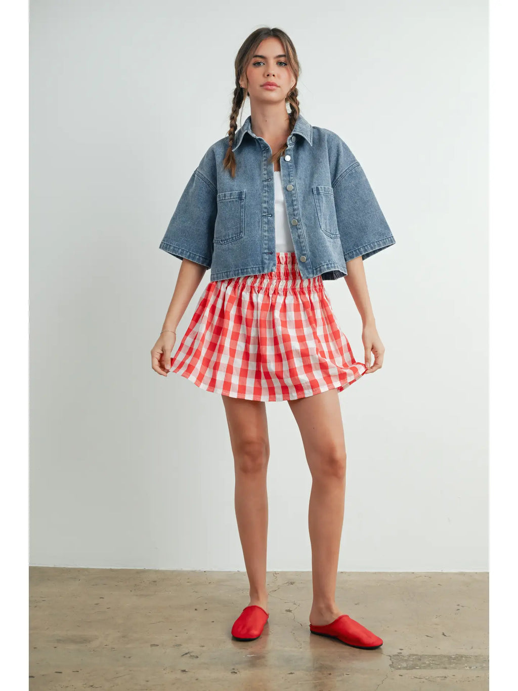 Denim Button Front Cropped Shirt