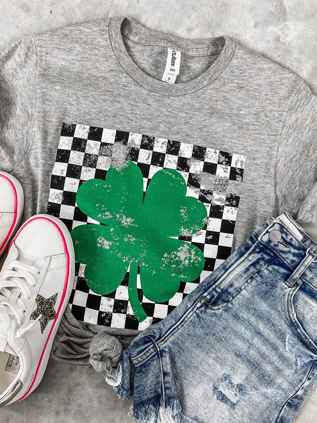 Checkered Shamrock Tee *Grey