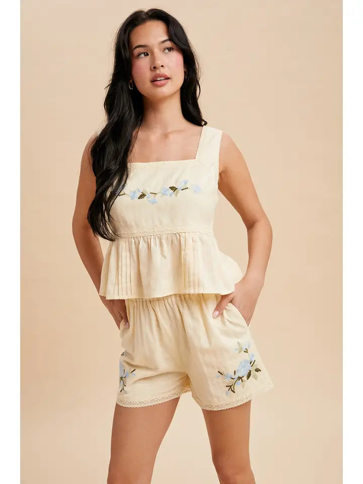 Buttercream Embroidered Tank + Shorts Set