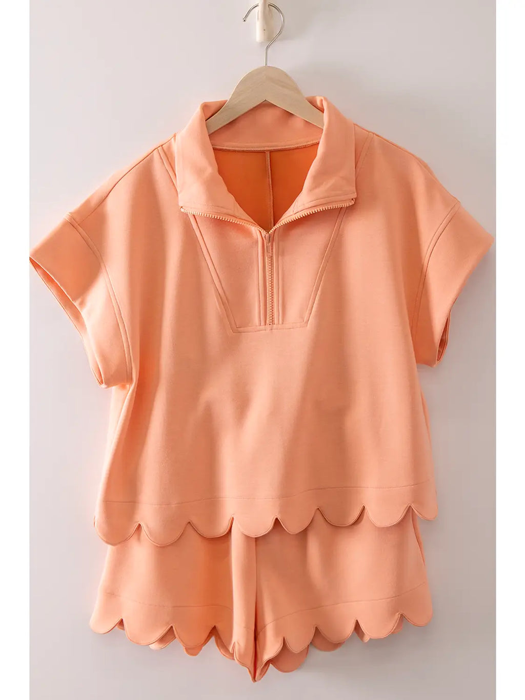 Coral Half-Zip Scallop Active Shorts Set