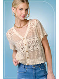 Open Knit Scallop Edge Button Down Cardigan