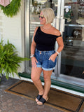 Black Off Shoulder Twist Detail Ruched Knit Top