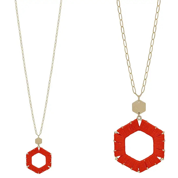 Red Threaded Hexagon 34" Necklace