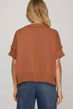 Load image into Gallery viewer, DROP HALF SLEEVE CREW NECK SWEATER CINNAMON
