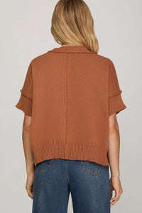 DROP HALF SLEEVE CREW NECK SWEATER CINNAMON