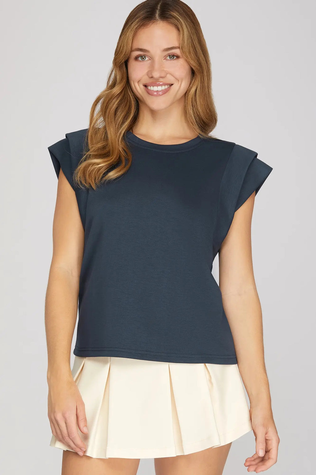 NAVY DOUBLE CUFF TOP