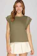 OLIVE DOUBLE CUFF TOP