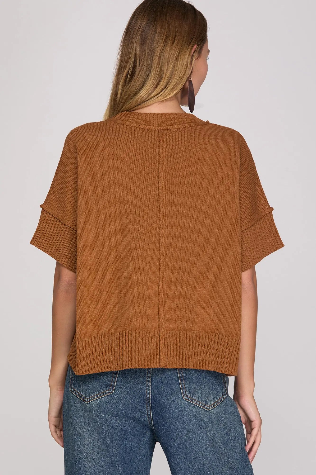 DROP SLEEVE SWEATER TOP IN CARAMEL