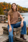 TAUPE  DROP SHOULDER MOCK NECK SWEATER VEST