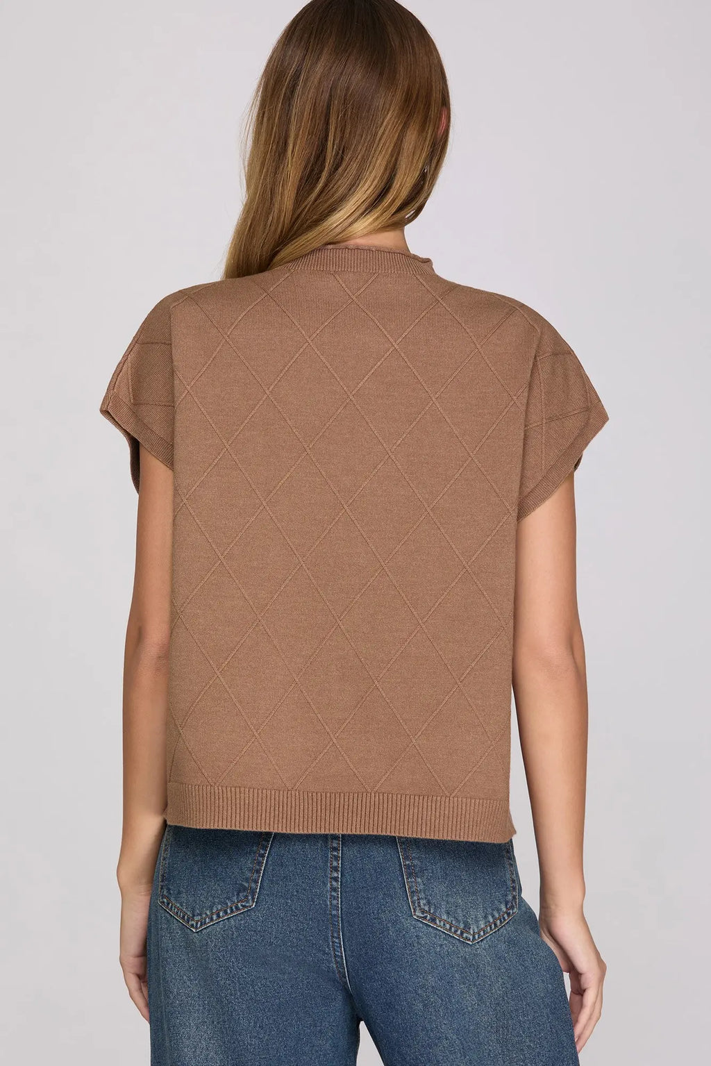 TAUPE  DROP SHOULDER MOCK NECK SWEATER VEST