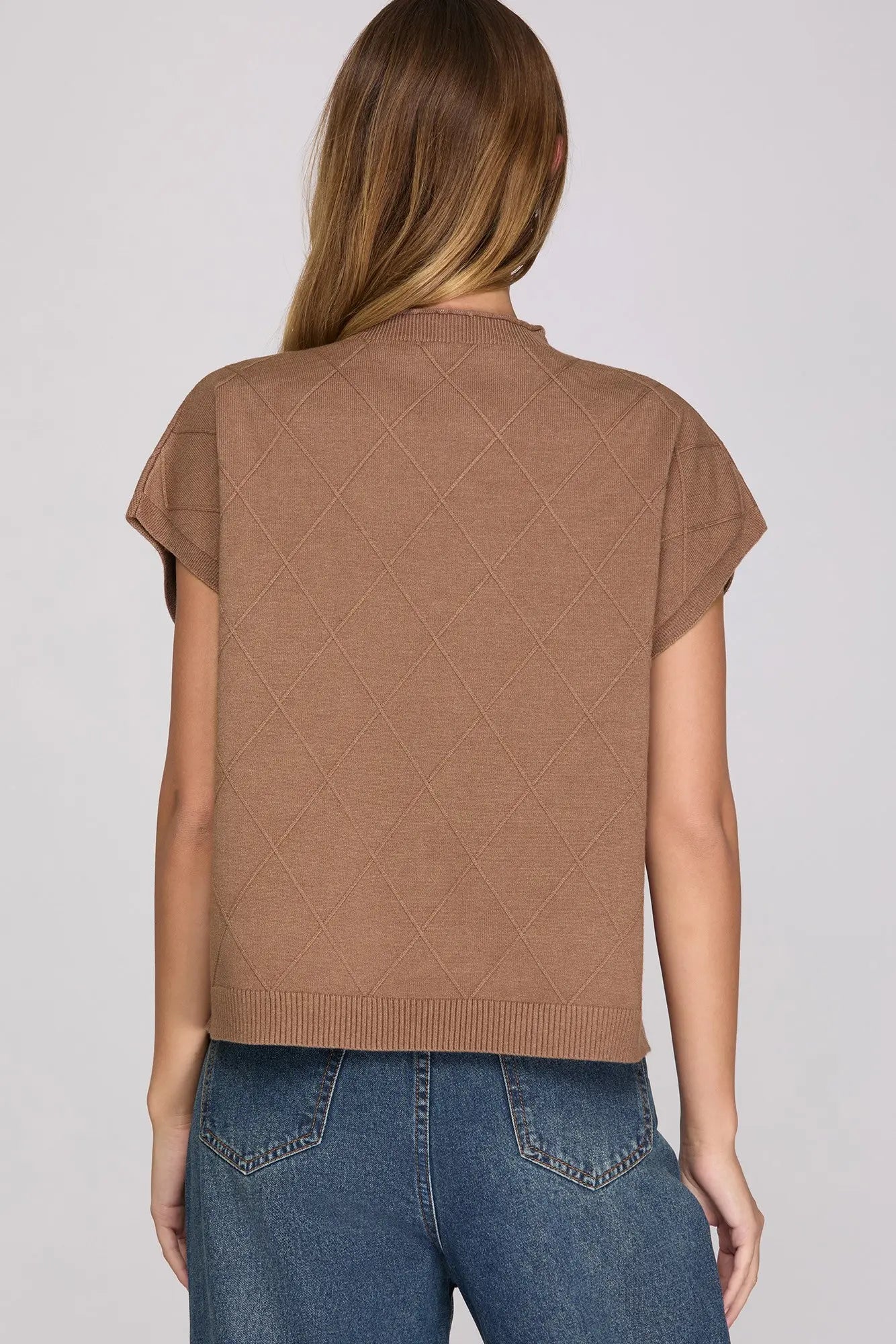 TAUPE  DROP SHOULDER MOCK NECK SWEATER VEST