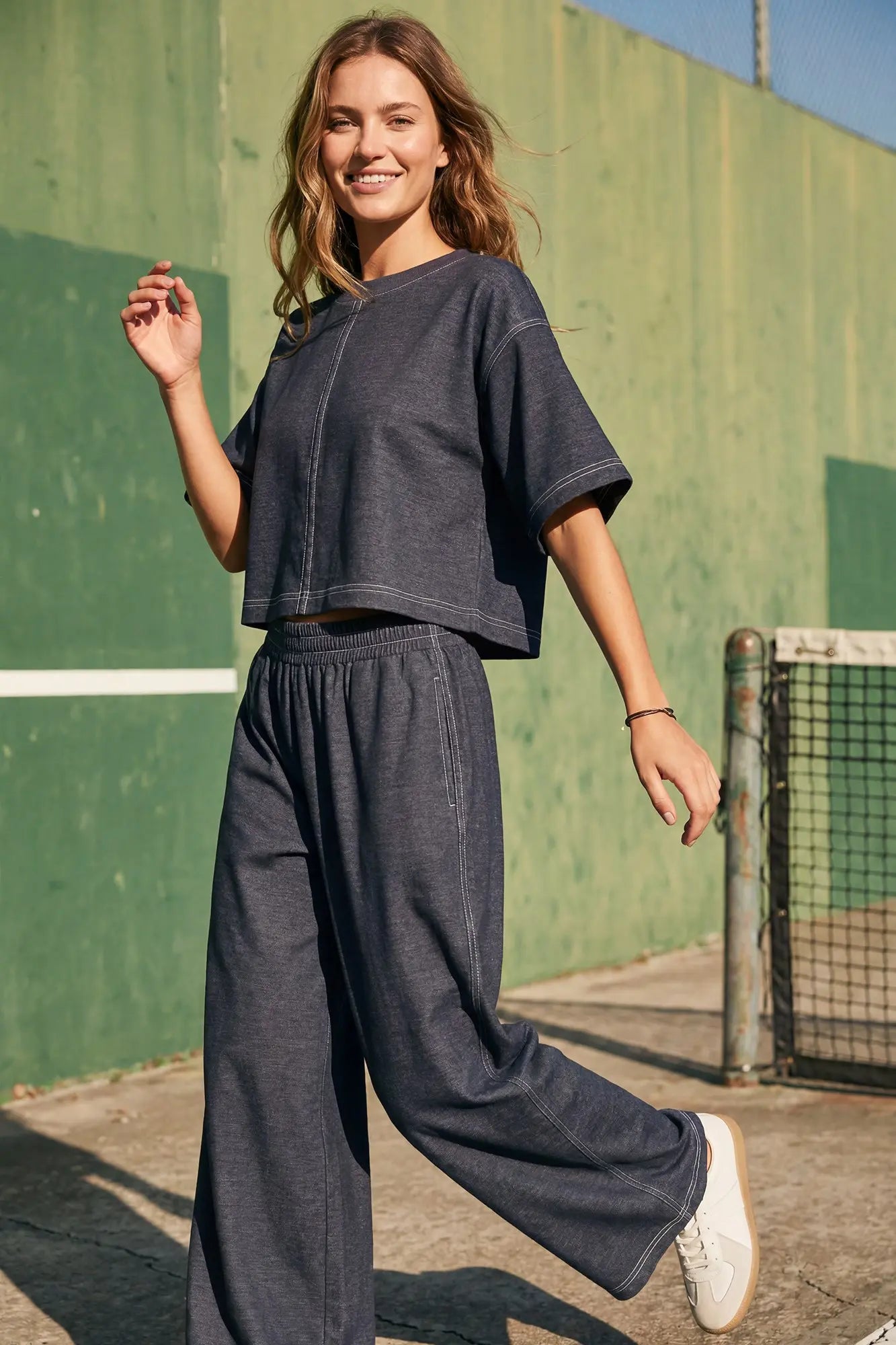 Denim Blue Half Sleeve Top and Pants Set