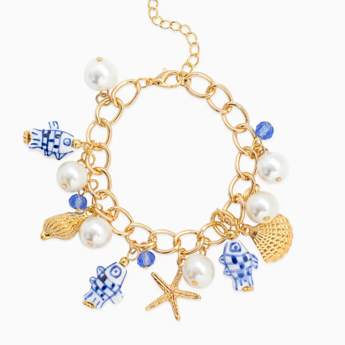 Sea Life Marine Blue Fish Ceramic Charm Bracelet