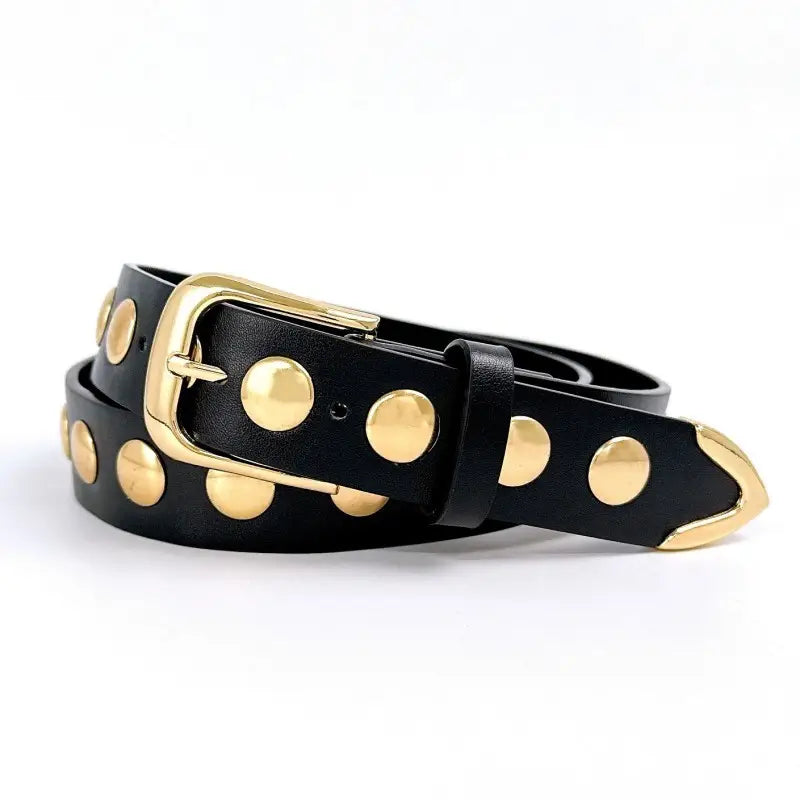 Black Faux Leather Gold Studded Belt