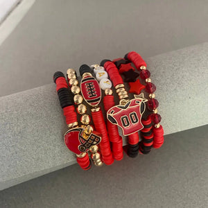 Gameday Red and Black Set of 7 Football Stretch Bracelets