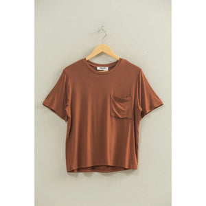 Classic Crew Neck Short Sleeve Pocket Top IN CHESTNUT