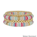 Water Resistant Multi and Gold Beaded Set of 4 Stretch Bracelets