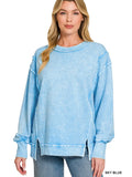 SKY BLUE EXPOSED SEAM LONG SLEEVE TOP