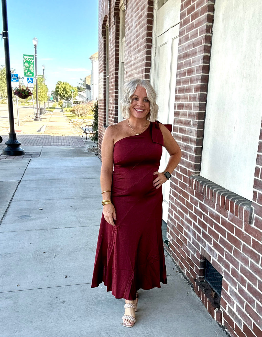 One-Shoulder Midi Dress with Slanted Seamwork