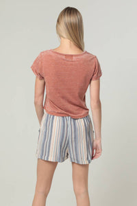 IVORY STRIPED SHORTS W/ ELASTIC WAIST AND POCKETS