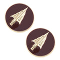 Circular earrings with a polished garnet background and gold Florida State Seminoles emblem in the center.