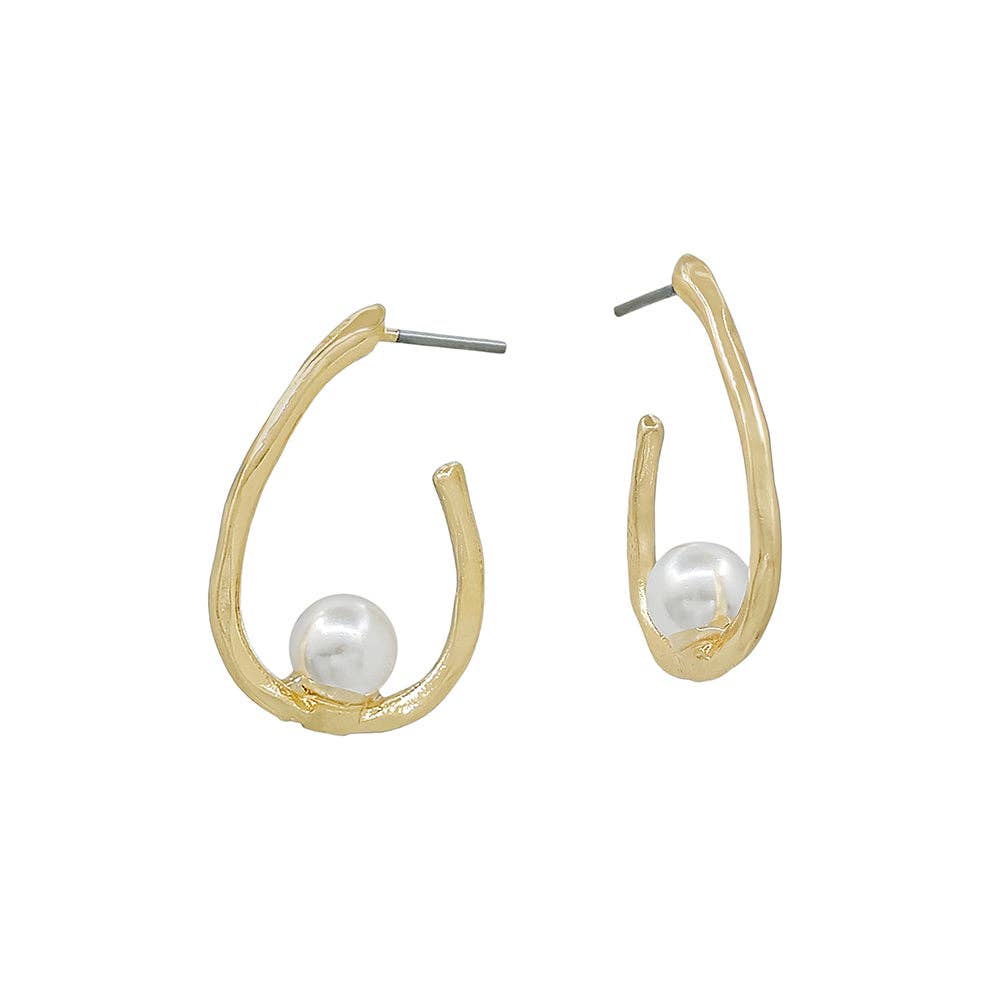 Gold Hammered Teardrop with Pearl .8