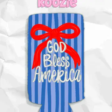 Slim Size God Bless America Bow Patriotic Koozie