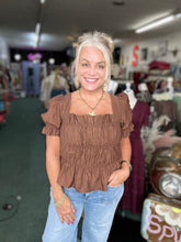 Load image into Gallery viewer, Brown Square Neck Smocked Top
