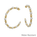 Gold and Silver Textured Oval and Beaded 2" Hoop Earring